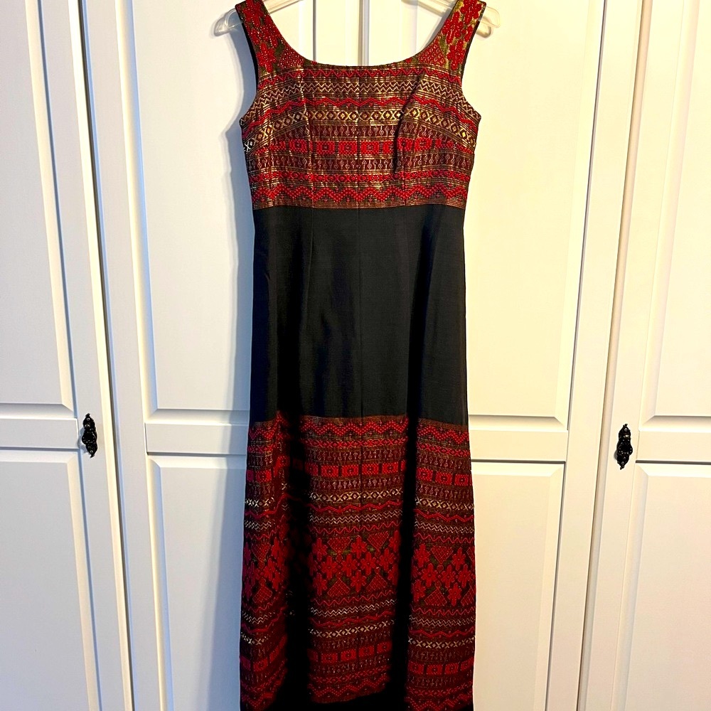 Red, Gold and Black Sleeveless A-line Maxi Dress